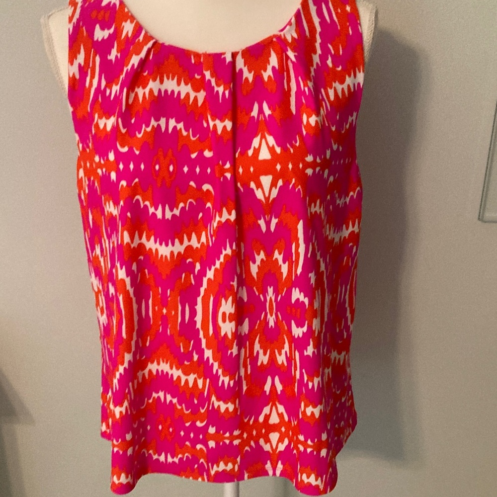 Jude Connally Hot Pink and Orange Patterned Blouse. Size L.
